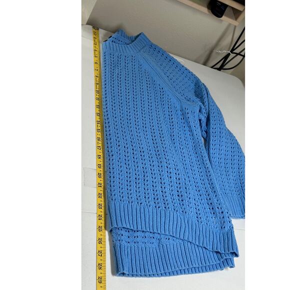 Talbots Sweater Womens 2X Blue Open Knit 100% Cotton Coastal Beachy Minimalist - Picture 9 of 9